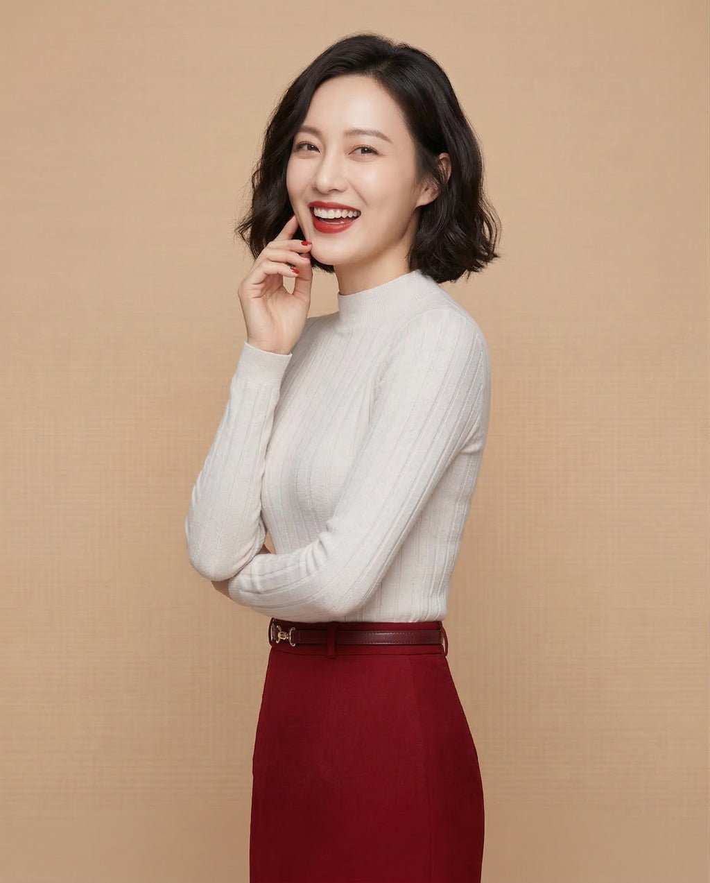 Ivory Sculpt Ribbed Mock-Neck Top