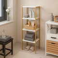 4-Tier White Bamboo Bath Shelf - Stylish & Durable Storage Solution (34x33x110cm)