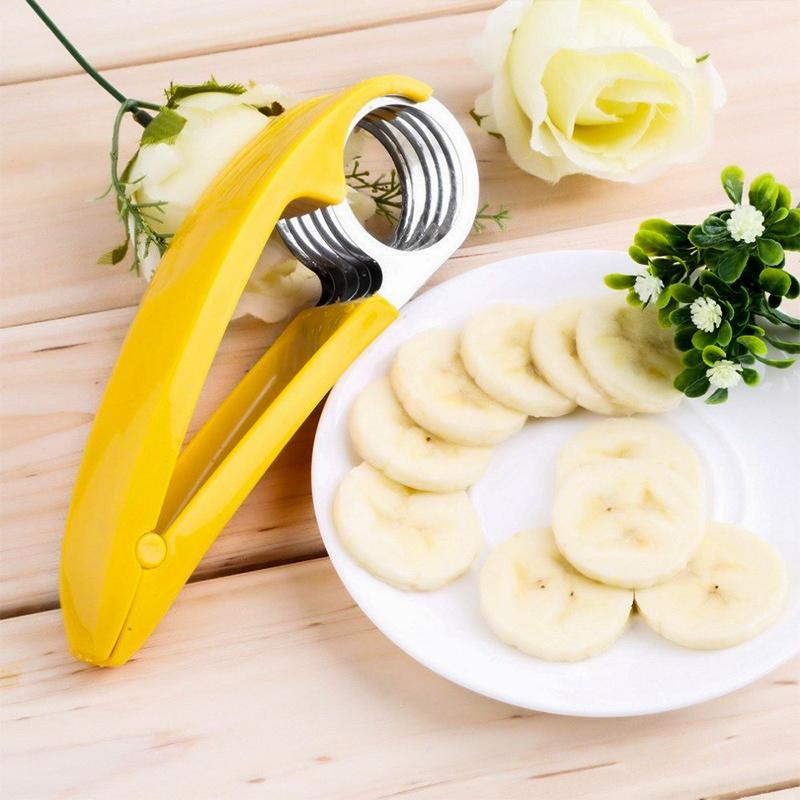 Ergonomic Banana Slicer with Stainless Steel Blades - Easy Grip Yellow Handles for Perfect Slices