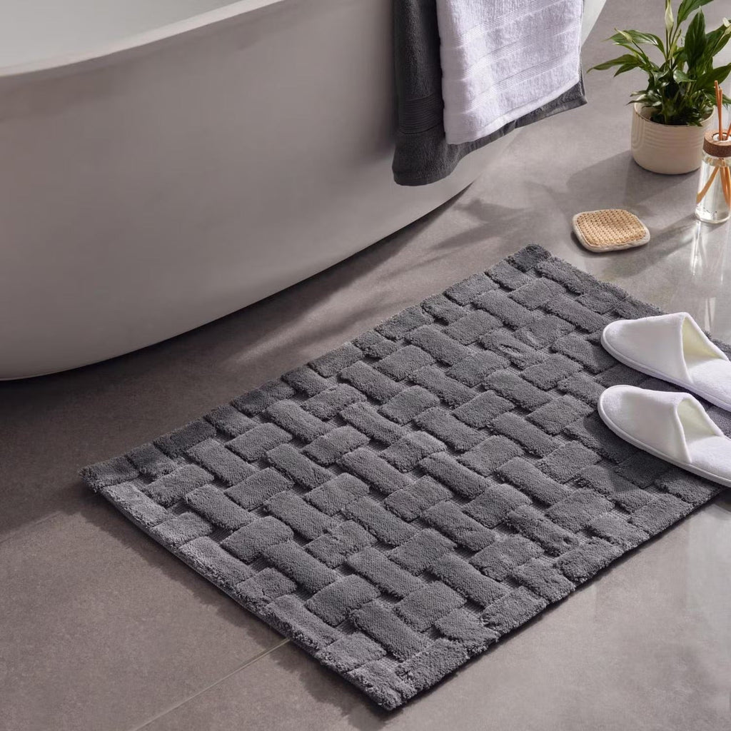 Luxurious Dark Grey Jacquard Bathmat - 70x120 cm, Soft & Absorbent Bathroom Rug