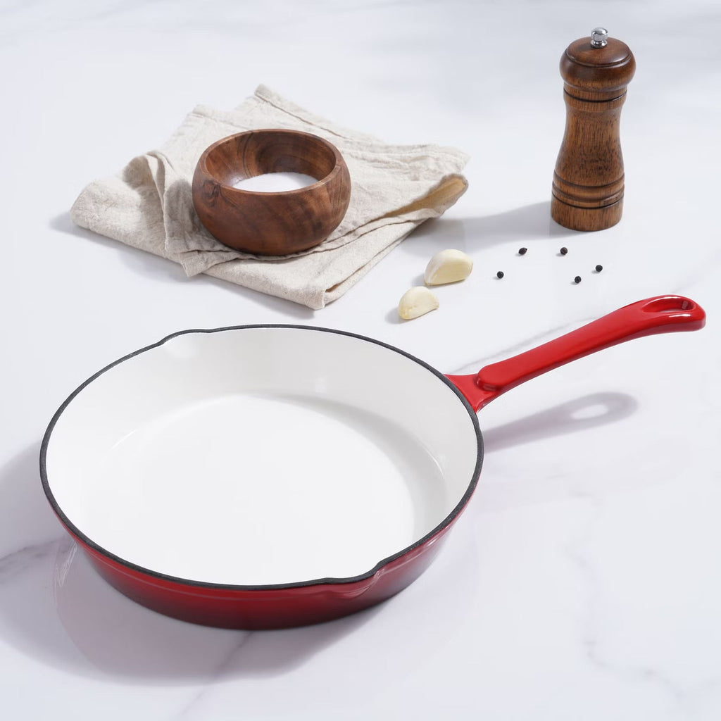 Ombre Red Enameled Cast Iron Fry Pan - 40x25x5.5cm | Durable Non-Stick Cookware for Even Heat Distribution