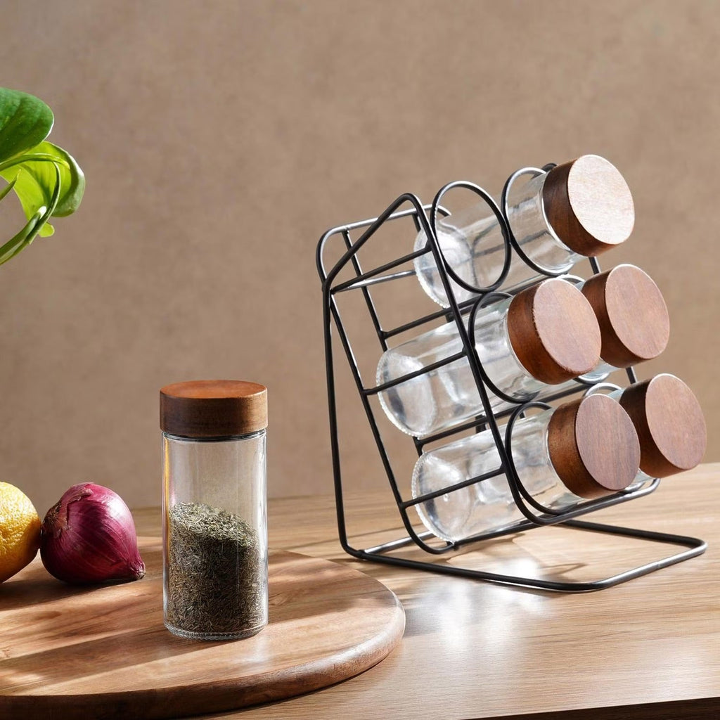 Virella 6-Piece Spice Jar Set with Slanting Stand - Stylish & Functional Storage Solution for Herbs and Spices