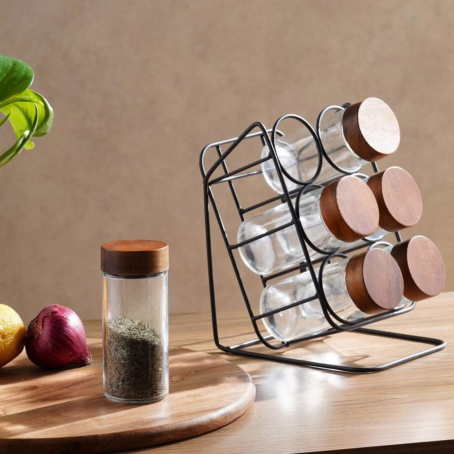 Virella 6-Piece Spice Jar Set with Slanting Stand - Stylish & Functional Storage Solution for Herbs and Spices