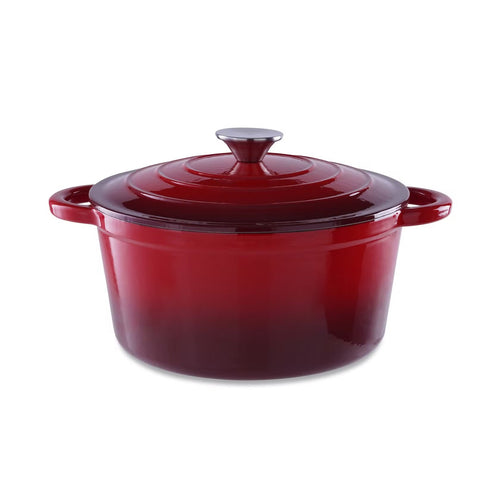 2L Ombre Red Enameled Cast Iron Cooking Pot - Durable, Versatile, and Stylish Kitchen Essential