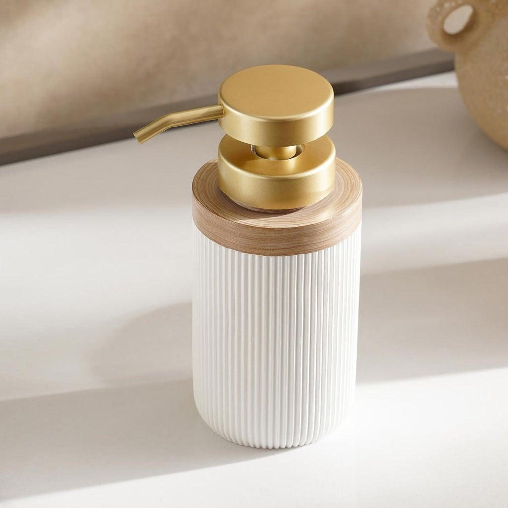Elegant White Bathroom Soap Dish, Dispenser & Tumbler Set - Modern Bathroom Accessories