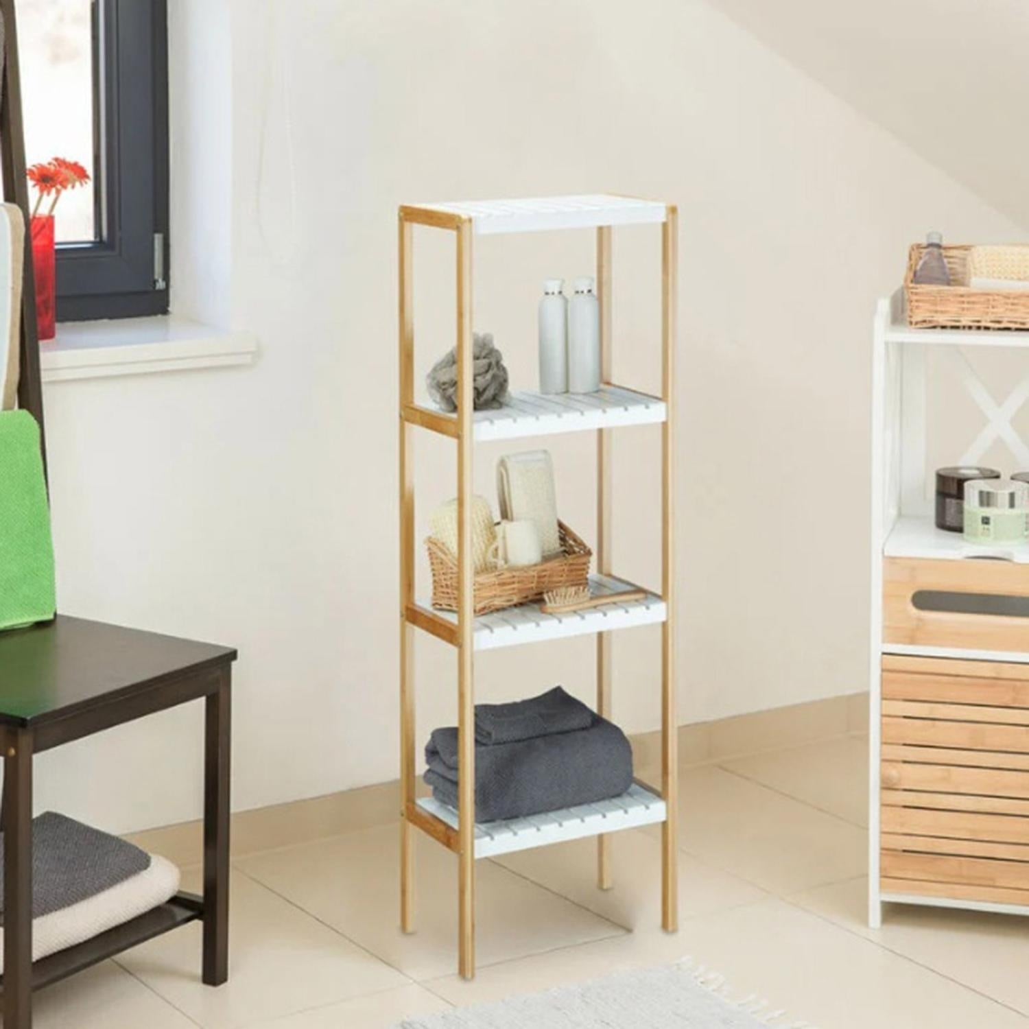 4-Tier White Bamboo Bath Shelf - Stylish & Durable Storage Solution (34x33x110cm)
