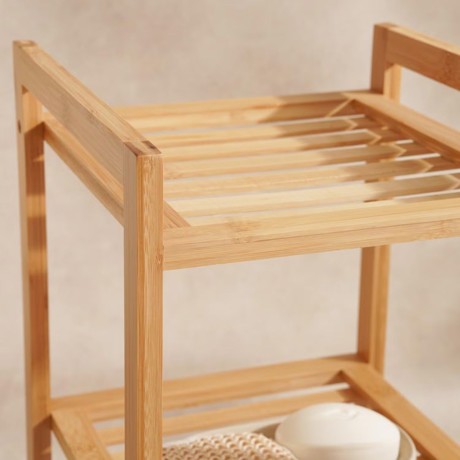 Natural Finish 3-Tier Bamboo Bath Rack - 30x30x57cm | Stylish & Durable Bathroom Storage Solution