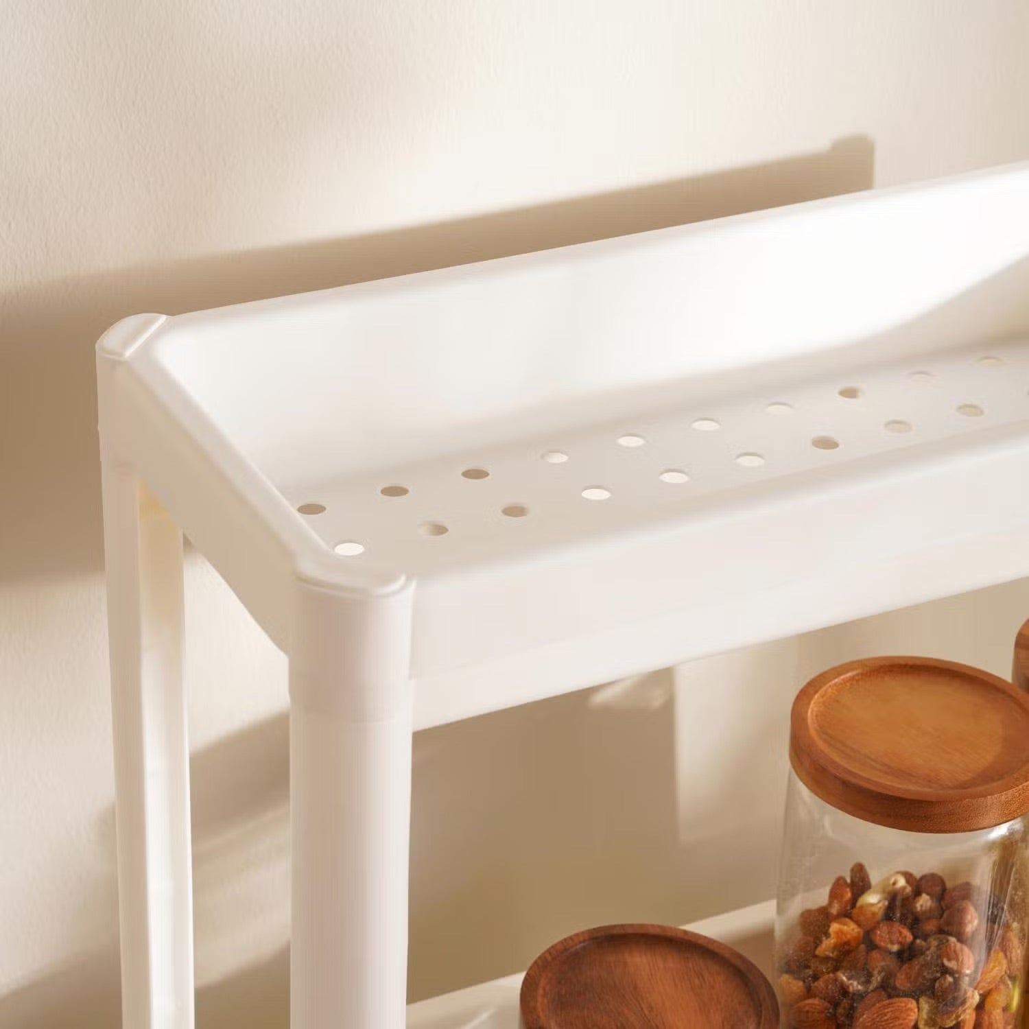 3-Tier Narrow Kitchen Storage Rack on Wheels - Space-Saving White Organizer for Easy Mobility