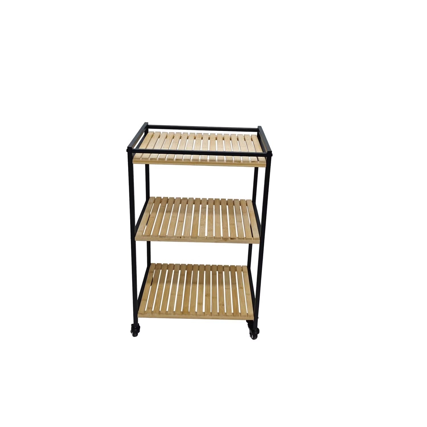 3-Tier Bamboo Trolley Cart - Multipurpose Storage Organizer, 47x33x77cm, Natural Finish - Ideal for Kitchen, Living Room & Office