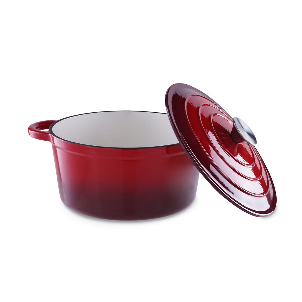 2L Ombre Red Enameled Cast Iron Cooking Pot - Durable, Versatile, and Stylish Kitchen Essential