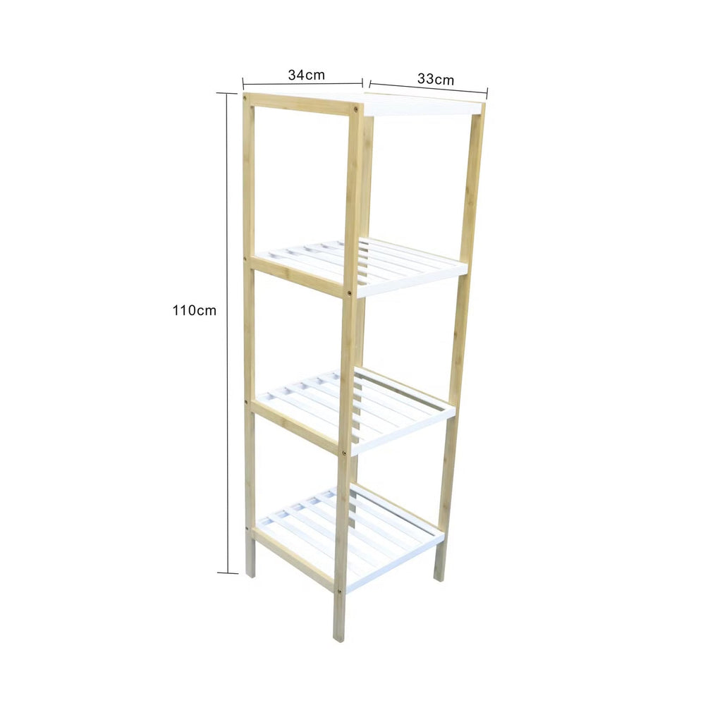 4-Tier White Bamboo Bath Shelf - Stylish & Durable Storage Solution (34x33x110cm)