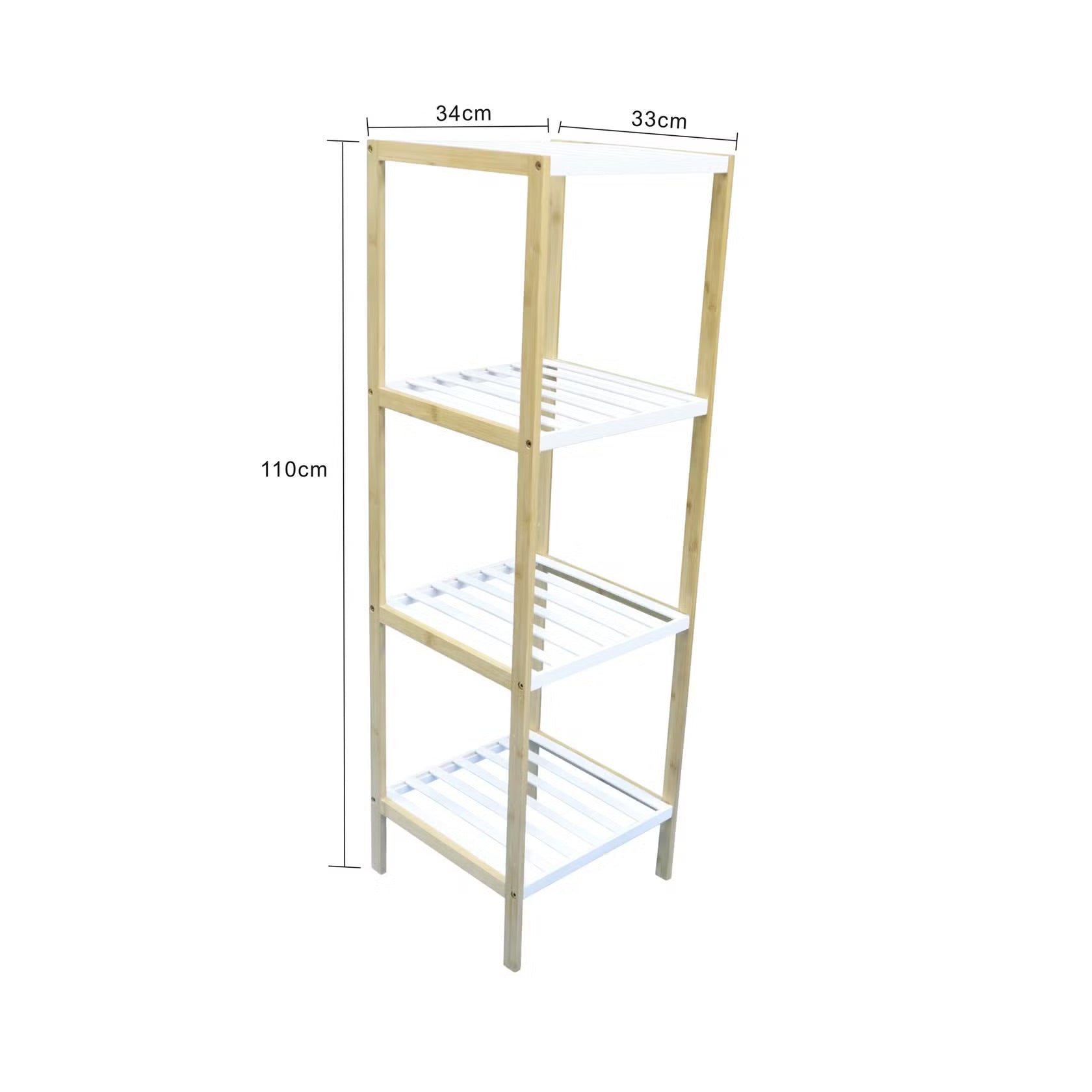 4-Tier White Bamboo Bath Shelf - Stylish & Durable Storage Solution (34x33x110cm)