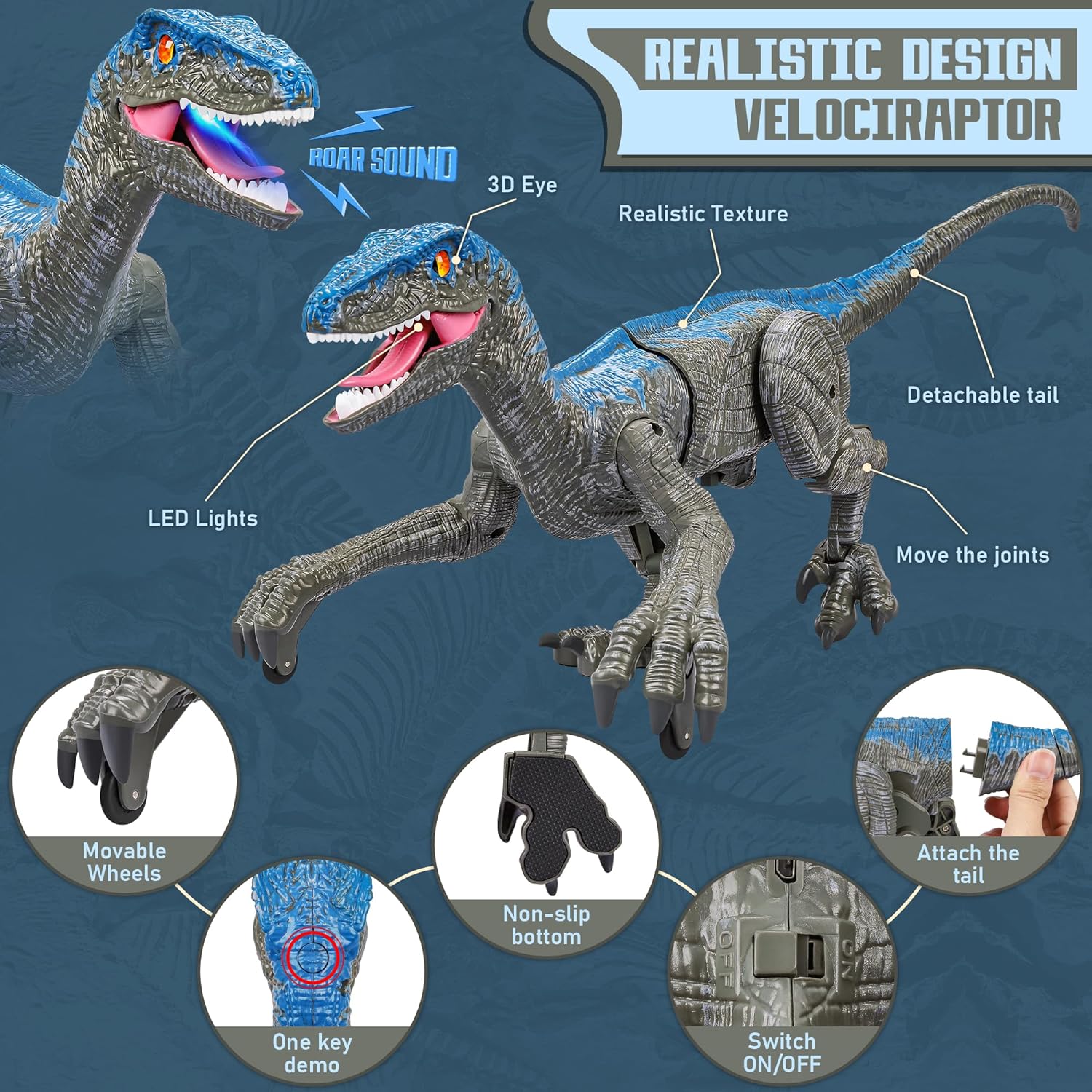 Remote Control Velociraptor Dinosaur Toy - Interactive with Lights & Sounds, Perfect for Kids!