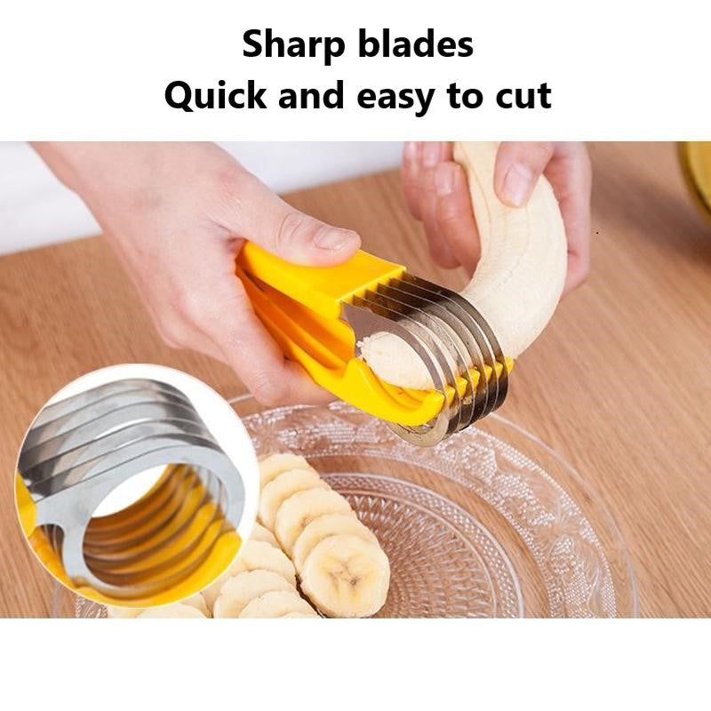 Ergonomic Banana Slicer with Stainless Steel Blades - Easy Grip Yellow Handles for Perfect Slices
