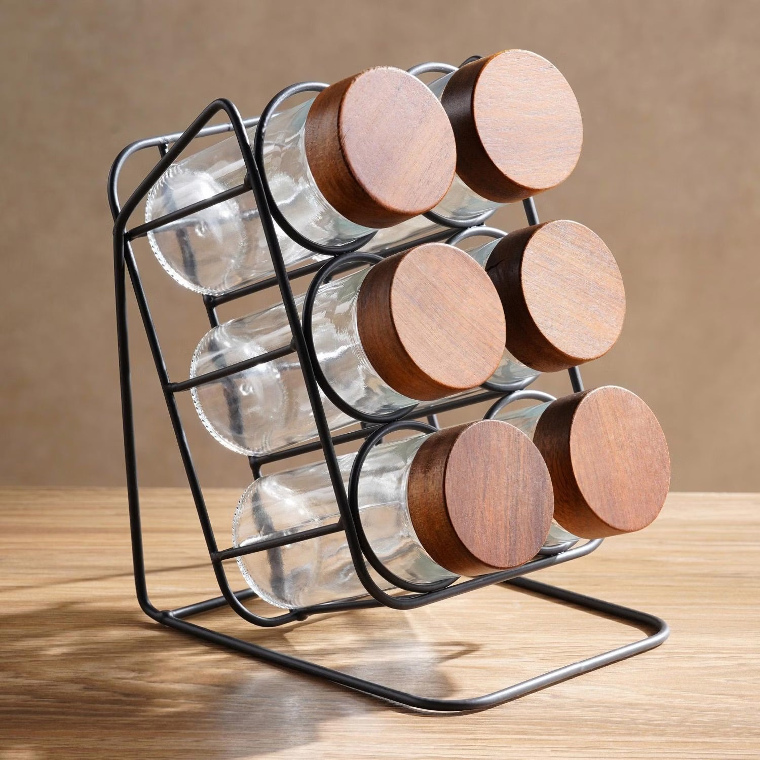 Virella 6-Piece Spice Jar Set with Slanting Stand - Stylish & Functional Storage Solution for Herbs and Spices
