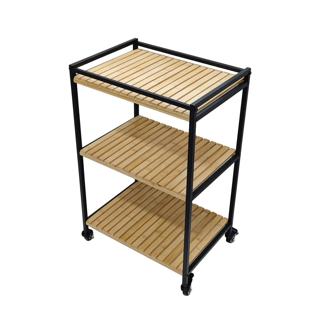 3-Tier Bamboo Trolley Cart - Multipurpose Storage Organizer, 47x33x77cm, Natural Finish - Ideal for Kitchen, Living Room & Office