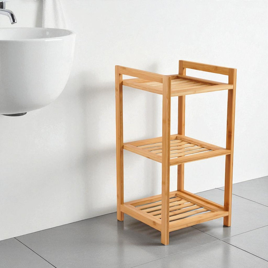 Natural Finish 3-Tier Bamboo Bath Rack - 30x30x57cm | Stylish & Durable Bathroom Storage Solution