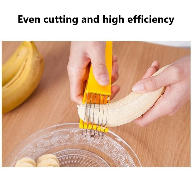 Ergonomic Banana Slicer with Stainless Steel Blades - Easy Grip Yellow Handles for Perfect Slices