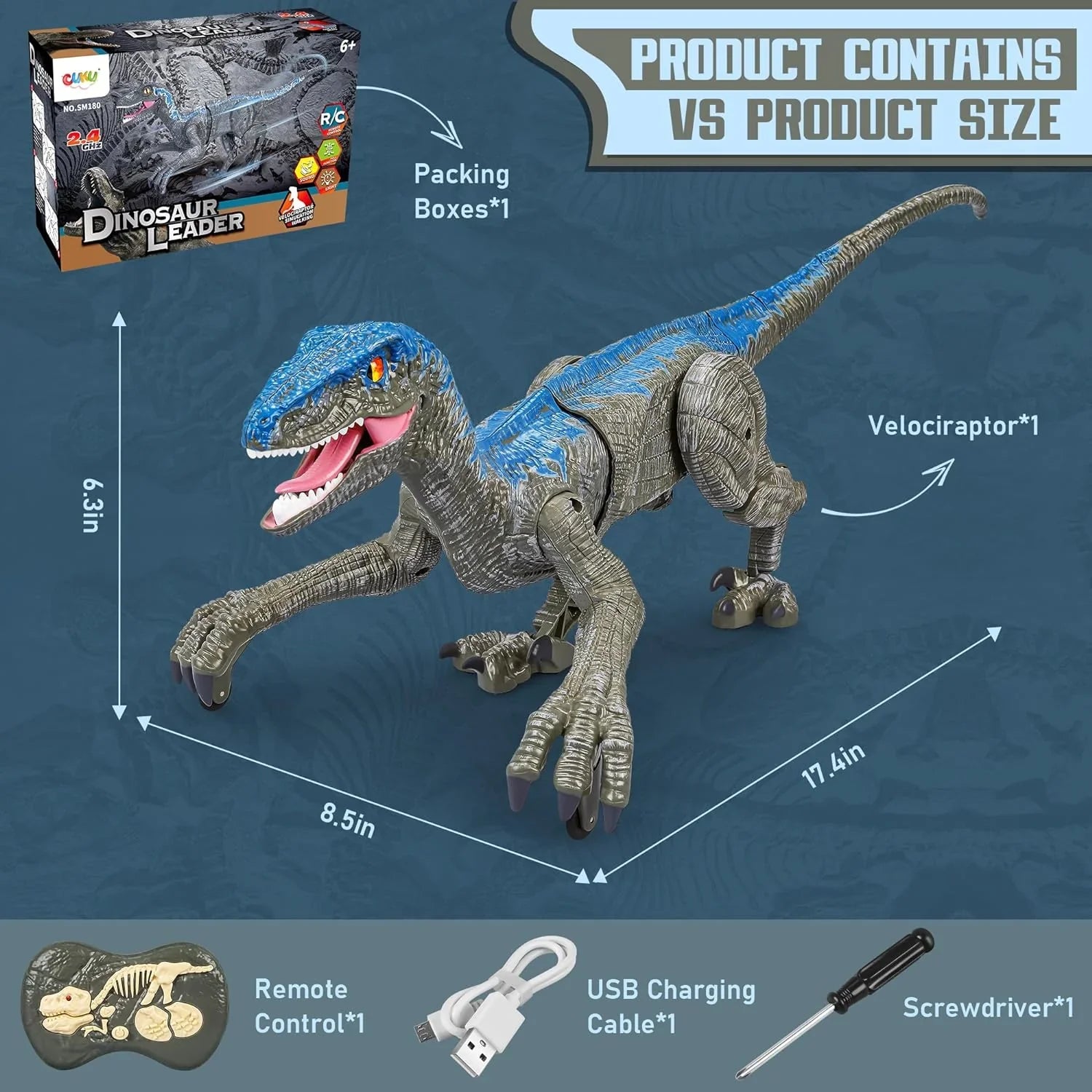 Remote Control Velociraptor Dinosaur Toy - Interactive with Lights & Sounds, Perfect for Kids!