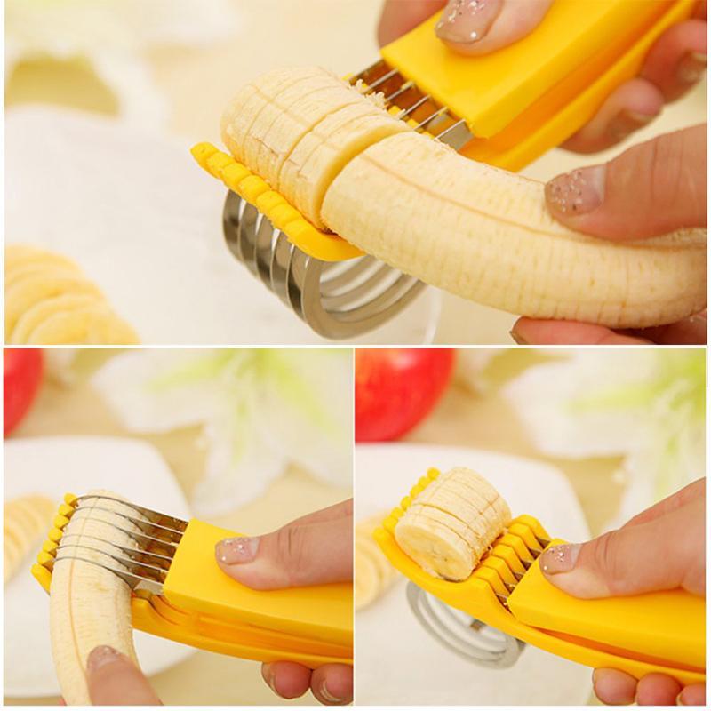 Ergonomic Banana Slicer with Stainless Steel Blades - Easy Grip Yellow Handles for Perfect Slices