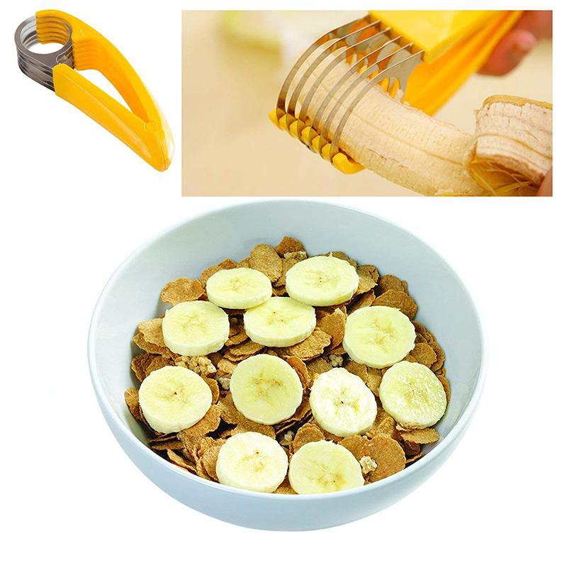 Ergonomic Banana Slicer with Stainless Steel Blades - Easy Grip Yellow Handles for Perfect Slices