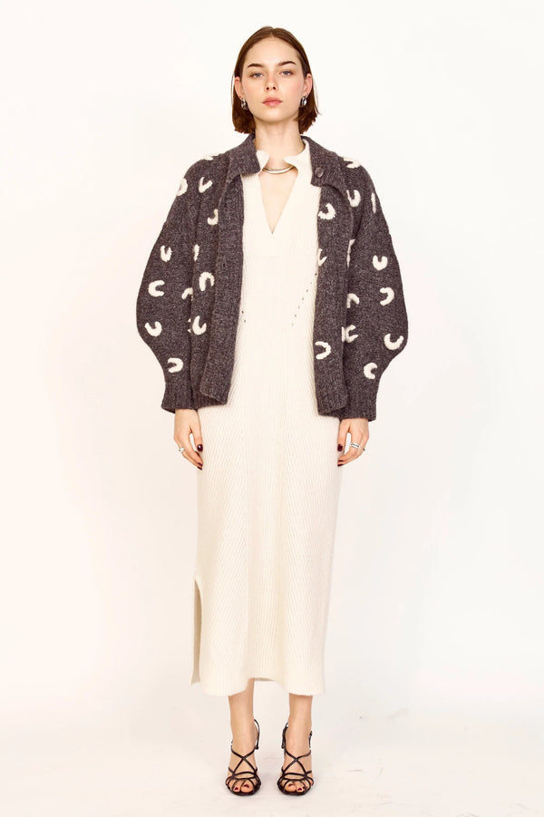 CUSCO CROISSANT CARDIGAN EM SLATE/IVORY