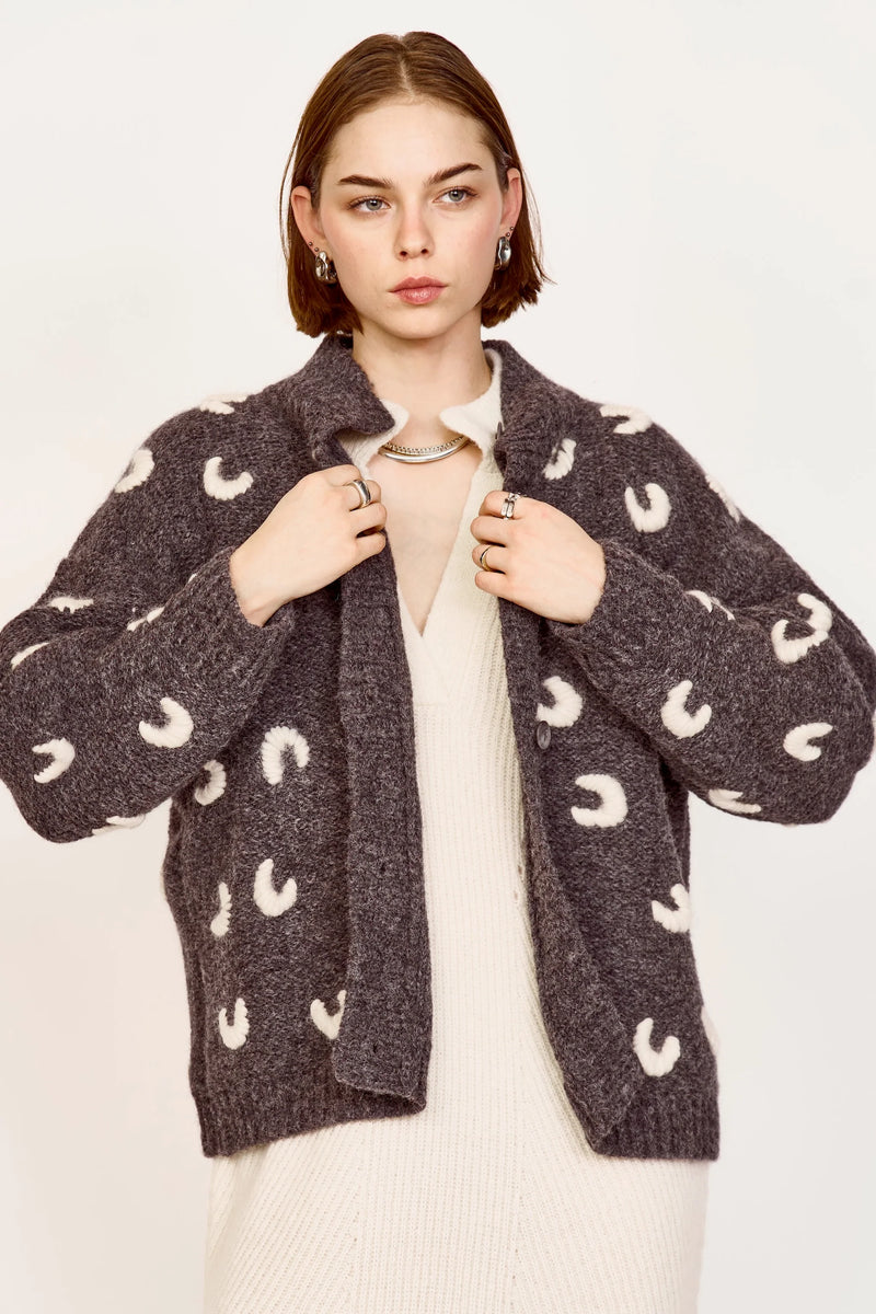 CUSCO CROISSANT CARDIGAN EM SLATE/IVORY