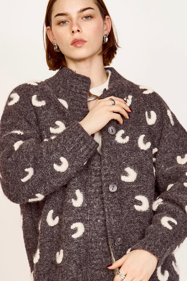 CUSCO CROISSANT CARDIGAN EM SLATE/IVORY