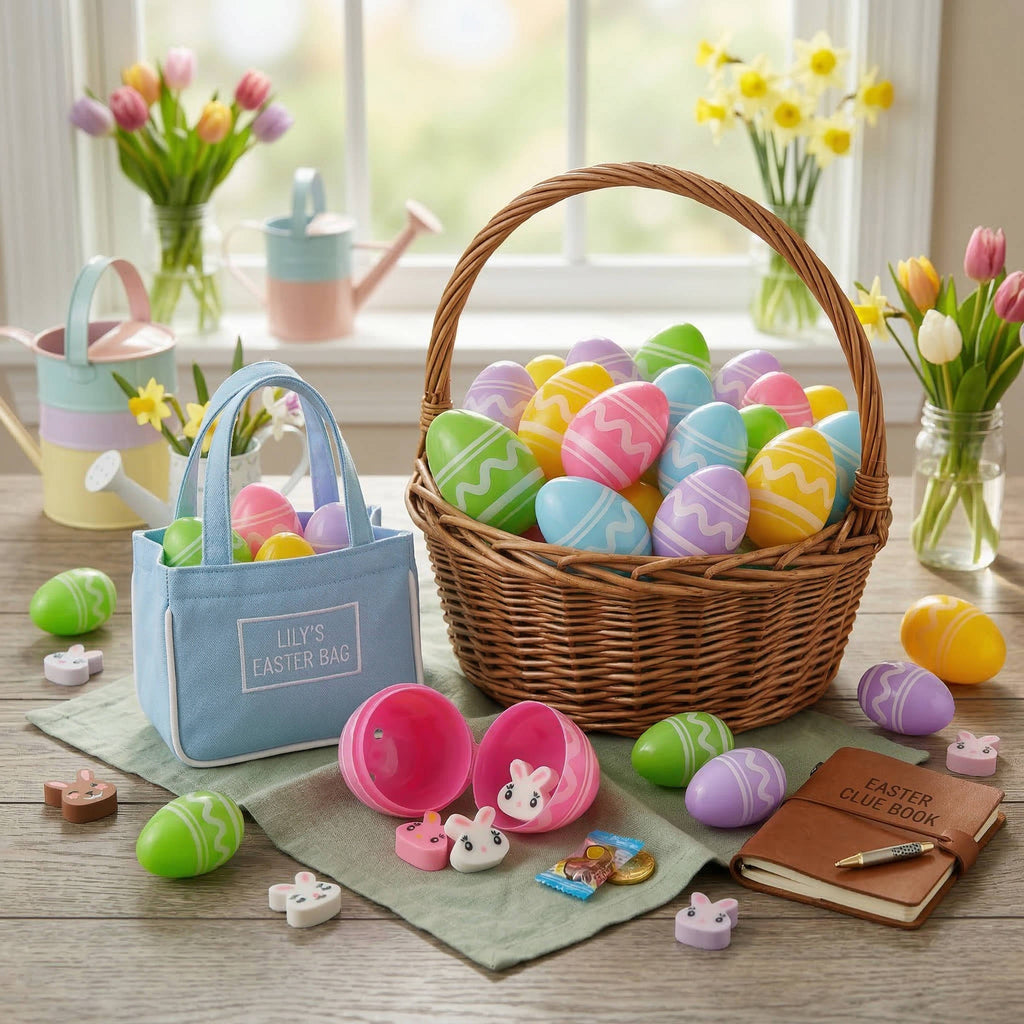 48-Piece Easter Egg Set with Rubber Erasers & Snap Closure - Perfect for Kids' Easter Activities