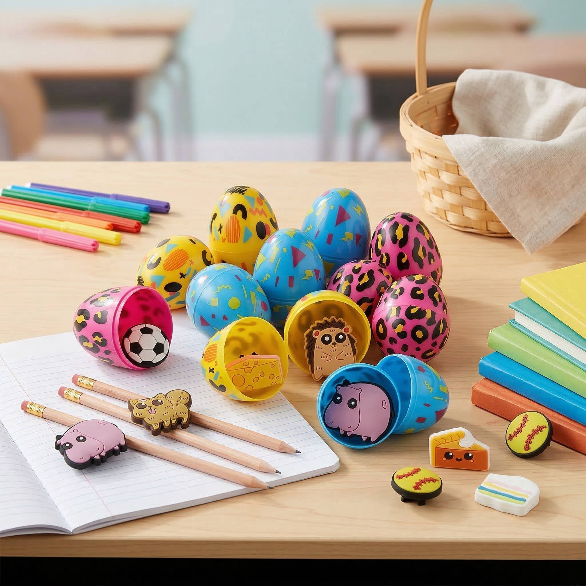24-Pack Pre-Filled Easter Eggs with Pencil Charms - Perfect Hunt Fillers for Kids' Easter Egg Hunt