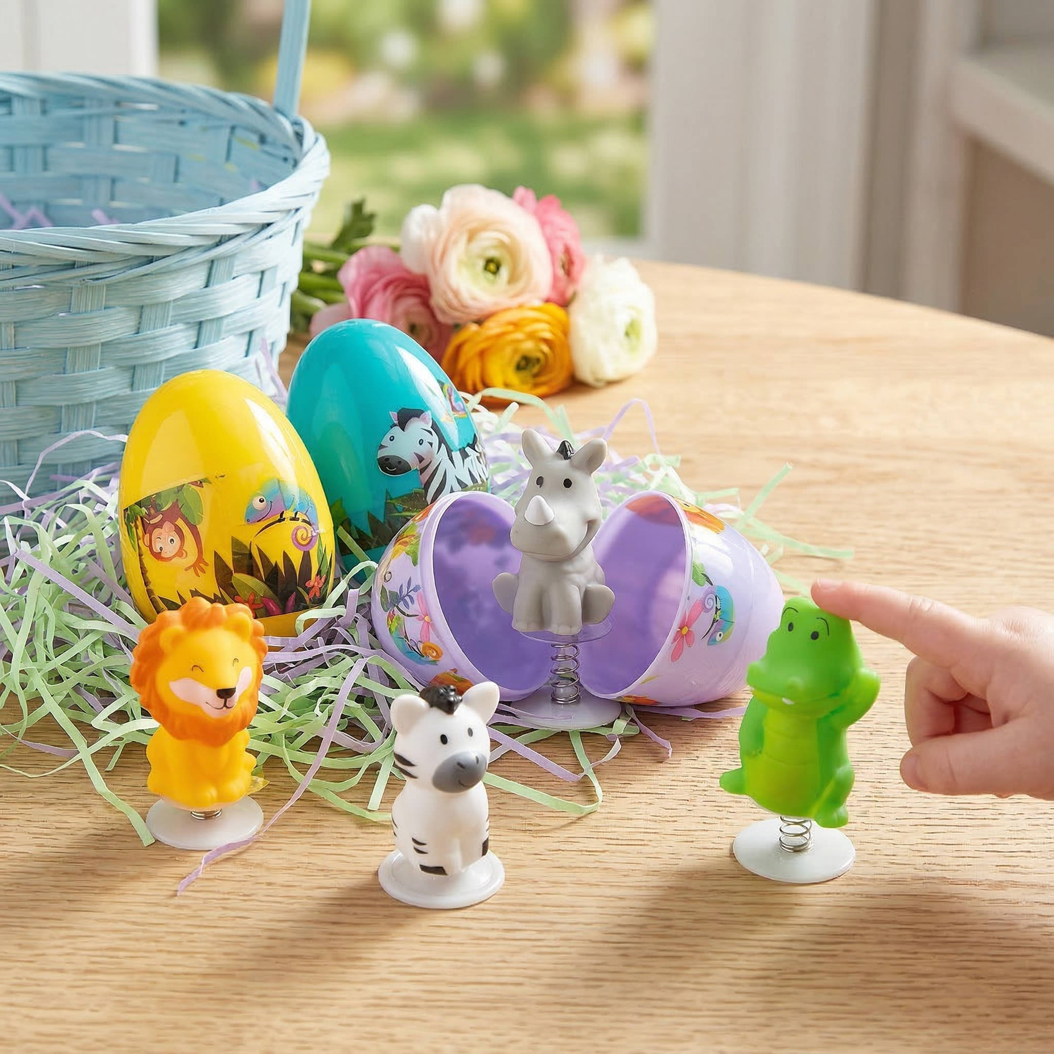 12-Pack Pop-Up Zoo Animal Easter Eggs with Snap Closure - Assorted Colors for Fun Easter Egg Hunts