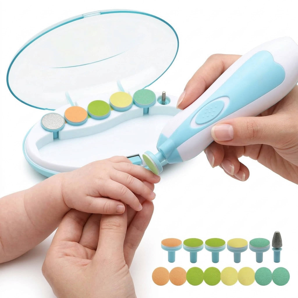 Electric Baby Nail File Set - 21 Pieces with Touch Stop Sensor & LED Light for Safe and Easy Nail Care