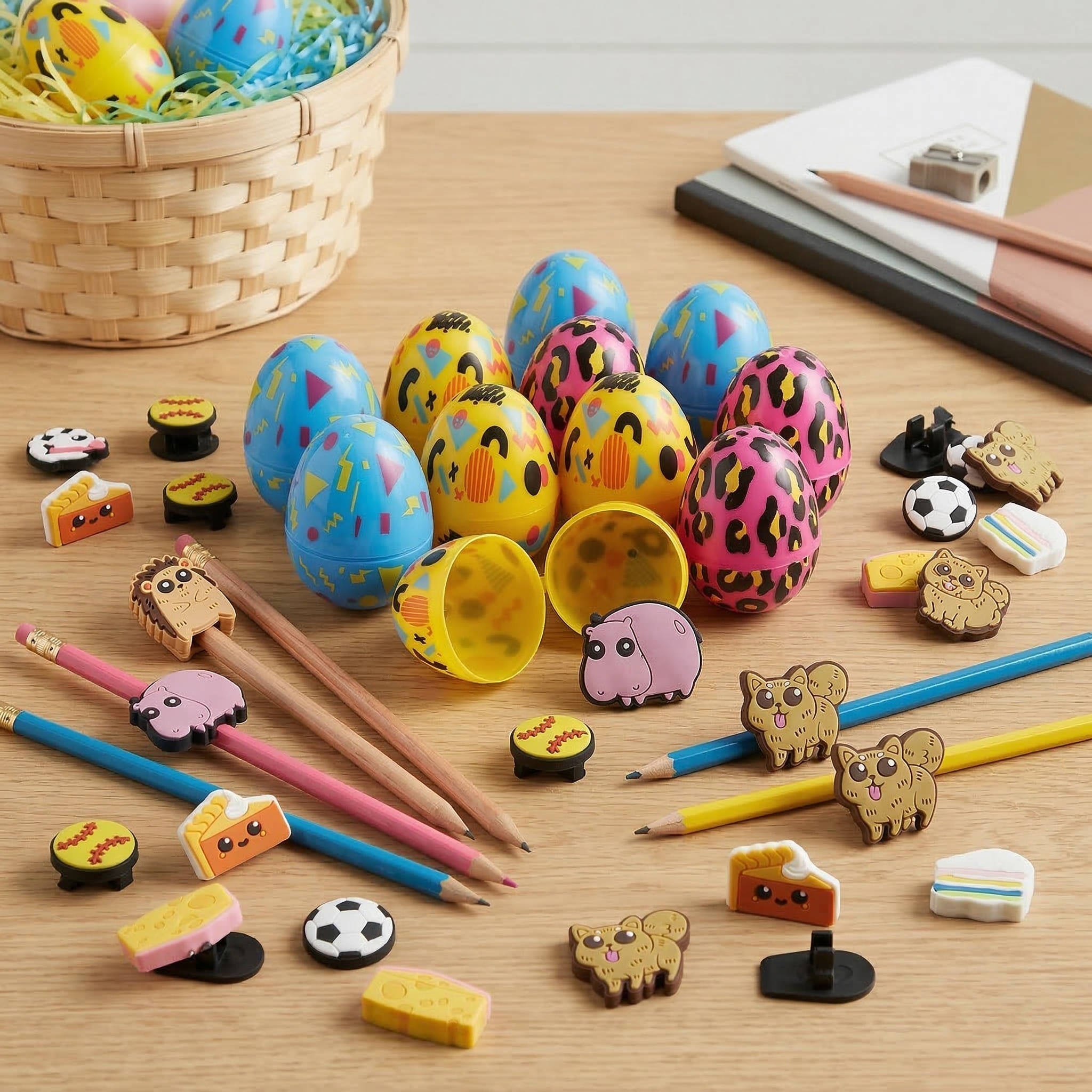 24-Pack Pre-Filled Easter Eggs with Pencil Charms - Perfect Hunt Fillers for Kids' Easter Egg Hunt