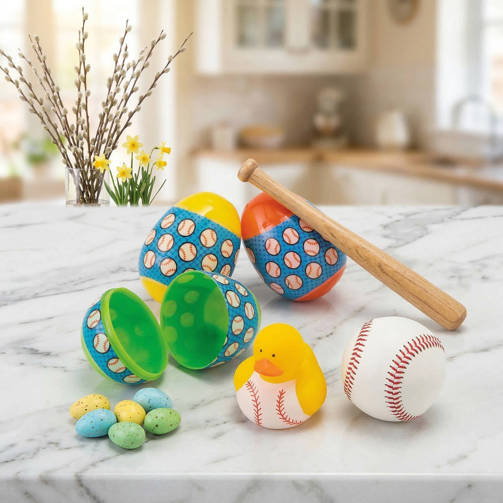 12-Pack Baseball Duck Easter Eggs with Vinyl Toy Surprises & Snap Closure - Fun Easter Basket Fillers