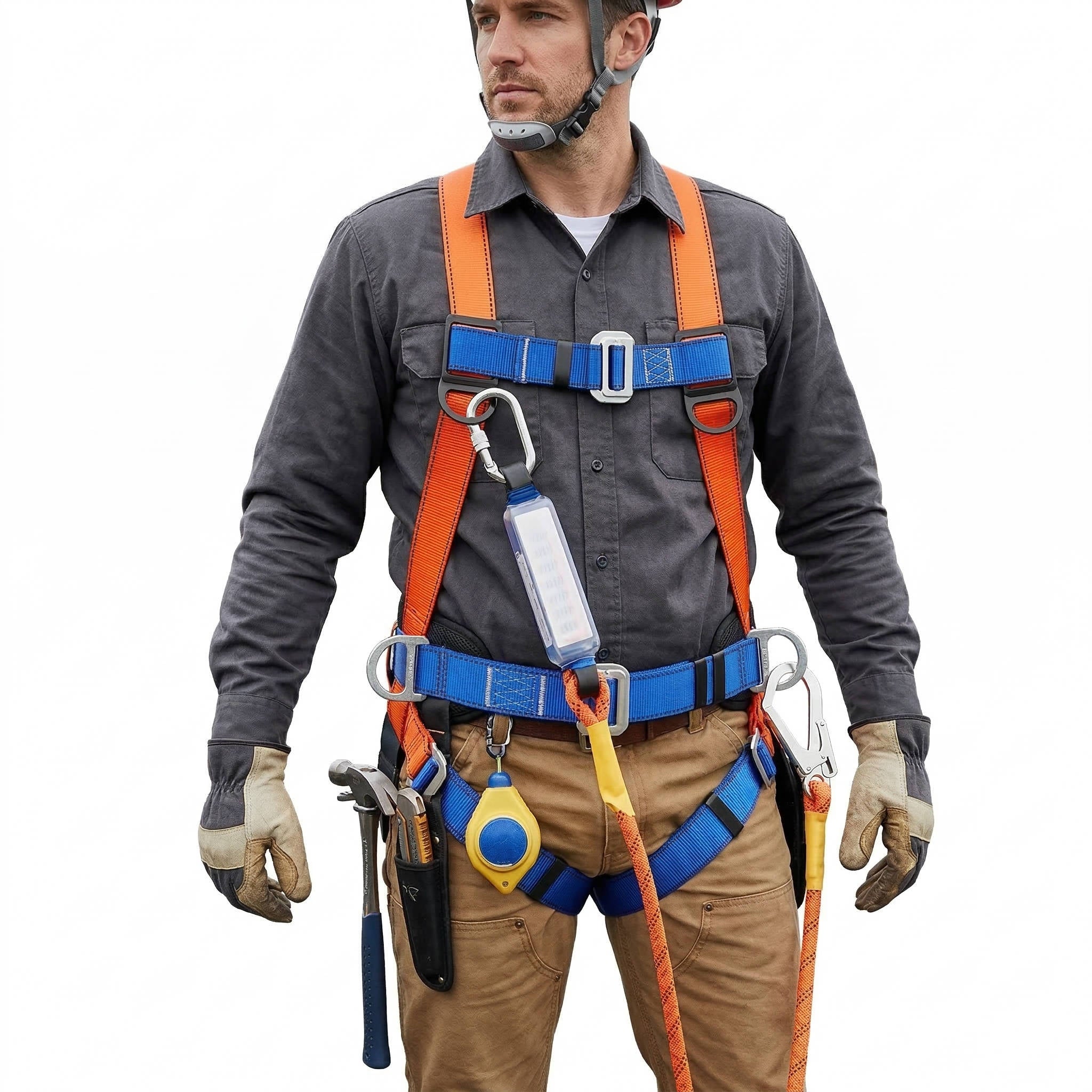 Premium Full Body Safety Harness with Shock Absorbing Lanyard & Breathable Waist Pad for Maximum Comfort and Safety