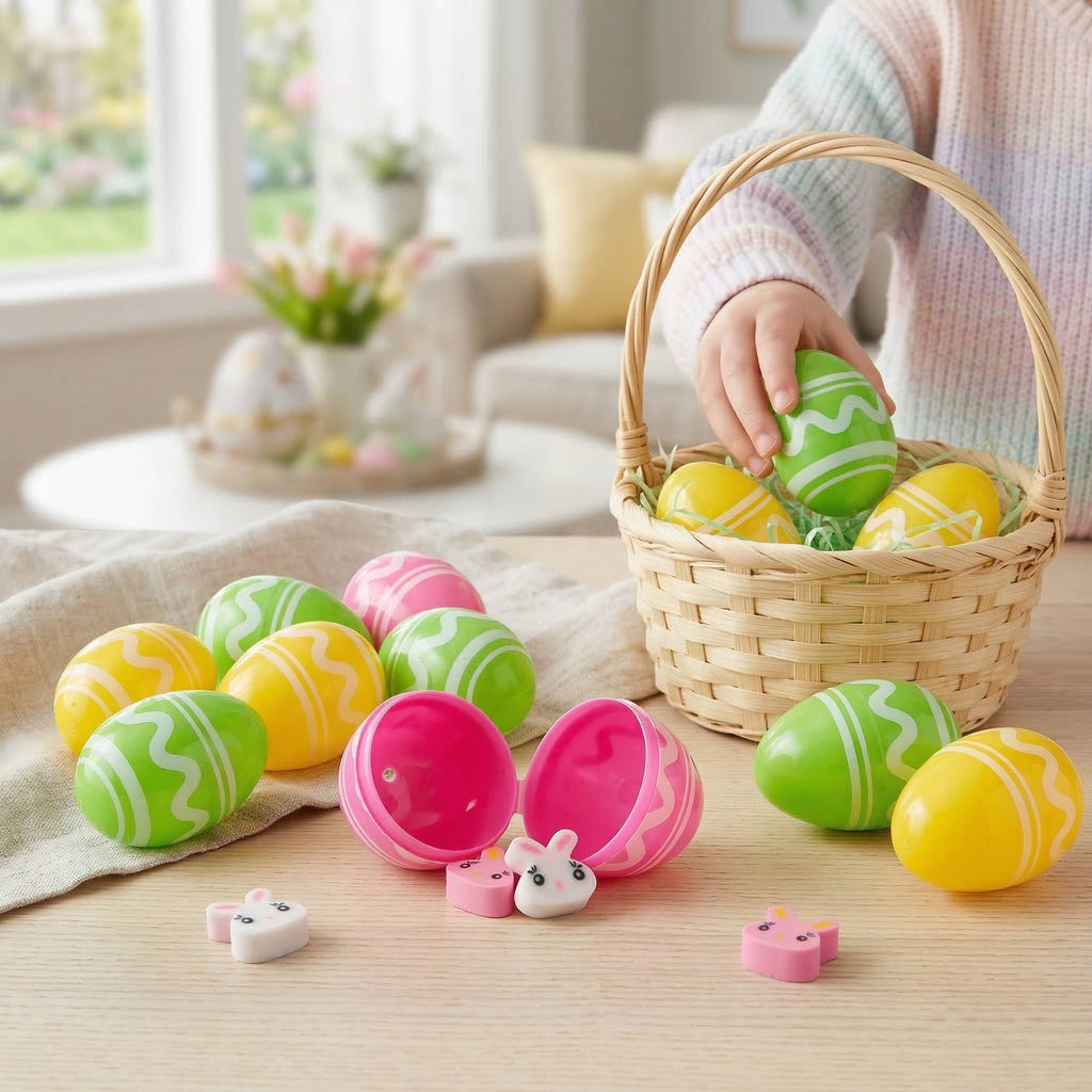 48-Piece Easter Egg Set with Rubber Erasers & Snap Closure - Perfect for Kids' Easter Activities