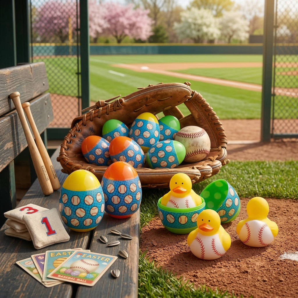 12-Pack Baseball Duck Easter Eggs with Vinyl Toy Surprises & Snap Closure - Fun Easter Basket Fillers