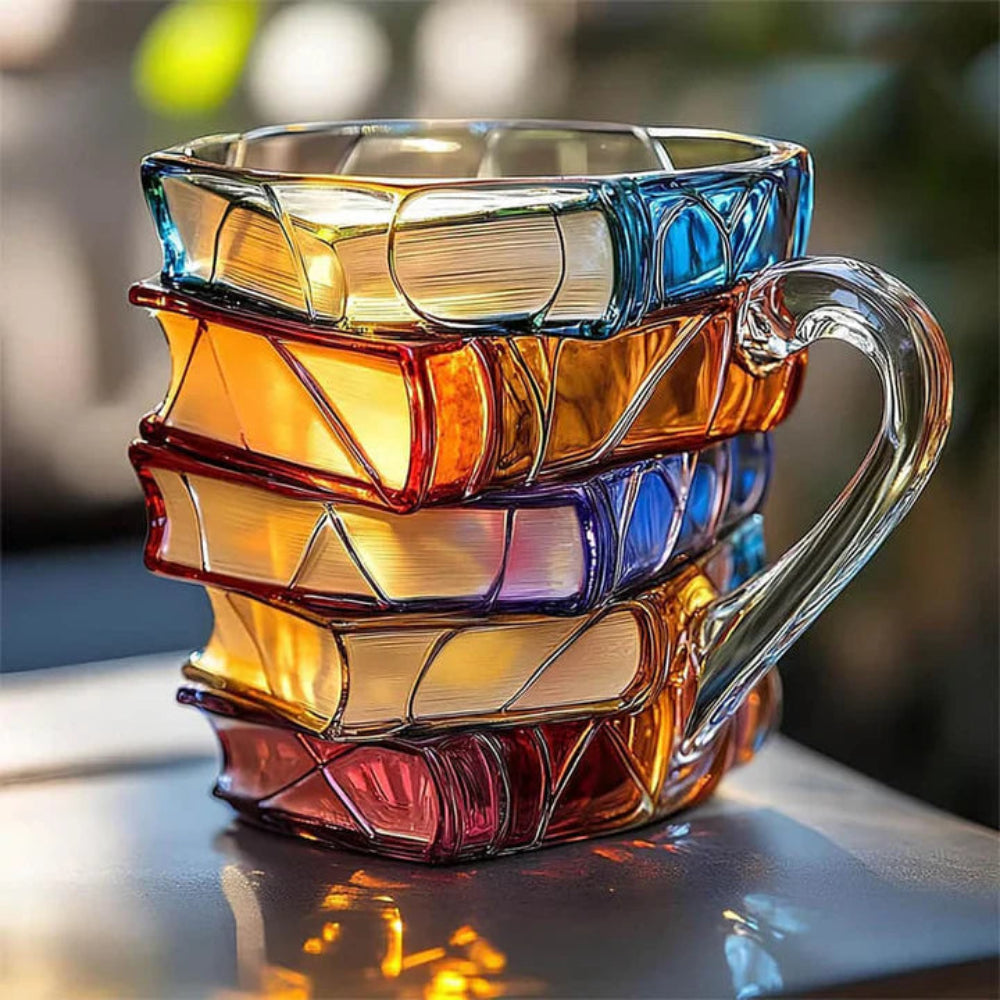 12oz Borosilicate Glass Book Mug with Textured Design - Durable, Stylish Coffee & Tea Cup