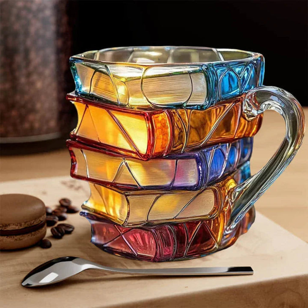 12oz Borosilicate Glass Book Mug with Textured Design - Durable, Stylish Coffee & Tea Cup