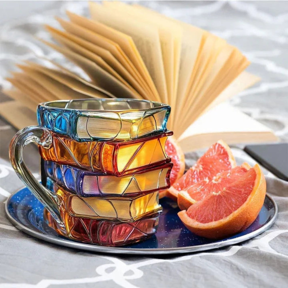 12oz Borosilicate Glass Book Mug with Textured Design - Durable, Stylish Coffee & Tea Cup