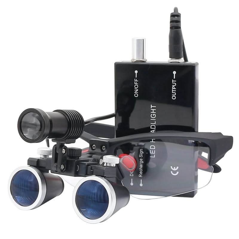 Adjustable Dental Loupes with 5W LED Headlight & Orange Filter - 2.5x to 3.5x Magnification for Precision Dentistry