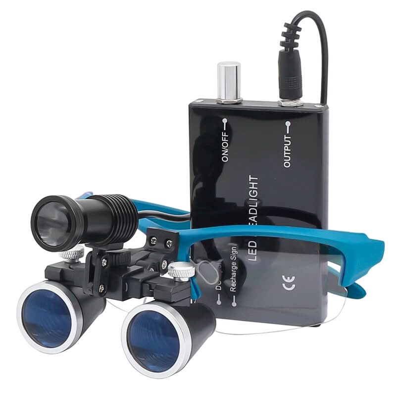 Adjustable Dental Loupes with 5W LED Headlight & Orange Filter - 2.5x to 3.5x Magnification for Precision Dentistry