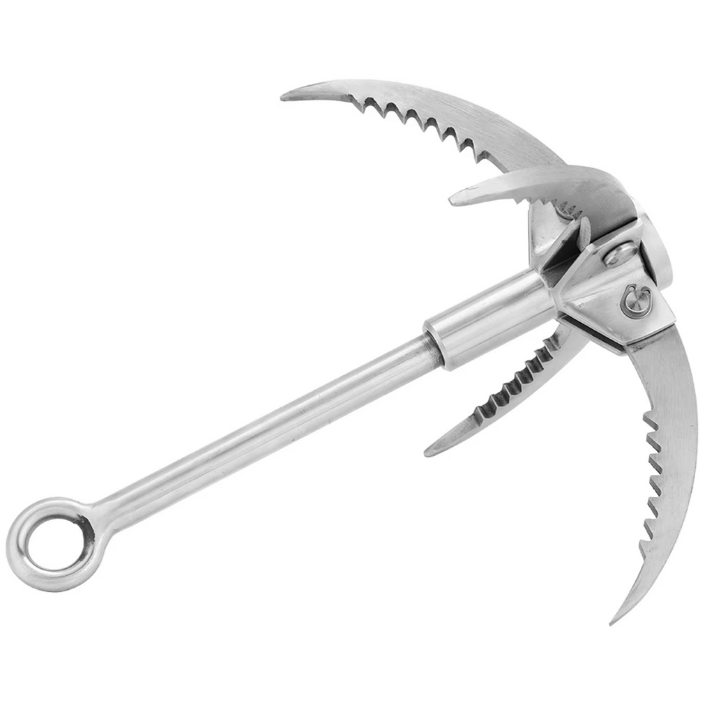Heavy-Duty Stainless Steel Grappling Hook - 4 Curved Prongs, 250lb Weight Capacity, Ideal for Climbing, Fishing, and Outdoor Adventures