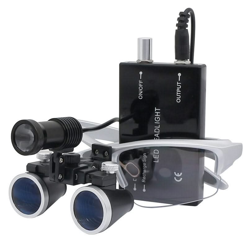 Adjustable Dental Loupes with 5W LED Headlight & Orange Filter - 2.5x to 3.5x Magnification for Precision Dentistry