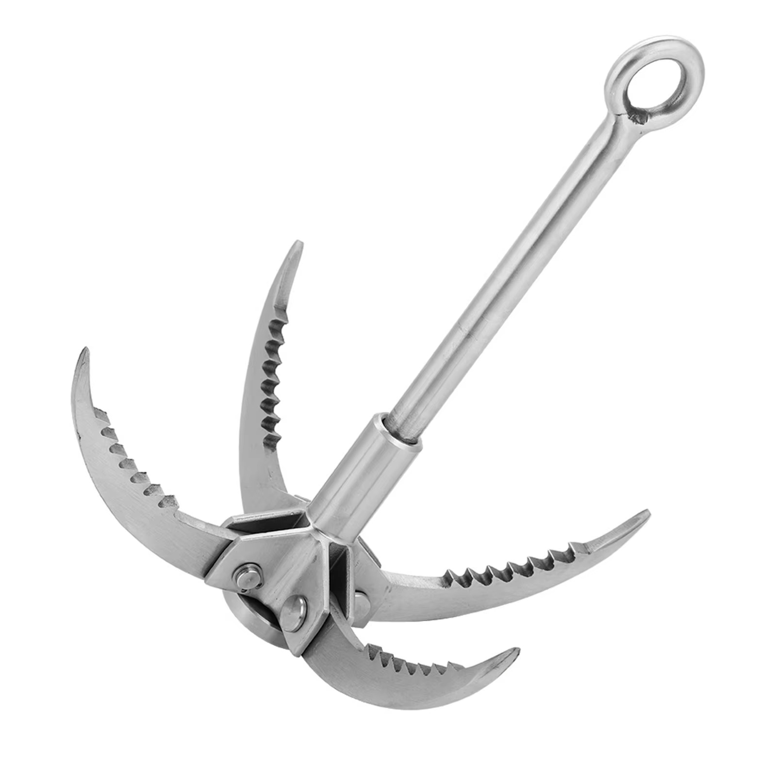Heavy-Duty Stainless Steel Grappling Hook - 4 Curved Prongs, 250lb Weight Capacity, Ideal for Climbing, Fishing, and Outdoor Adventures