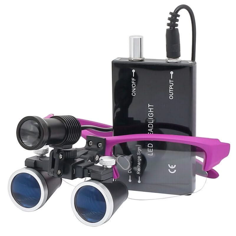 Adjustable Dental Loupes with 5W LED Headlight & Orange Filter - 2.5x to 3.5x Magnification for Precision Dentistry
