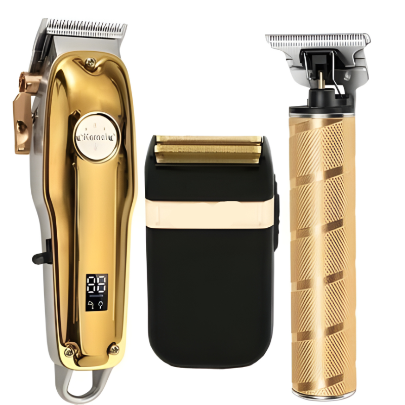 Professional Gold Hair Clipper Set for Men - 7 Piece Kit with Adjustable Blades for Precision Grooming