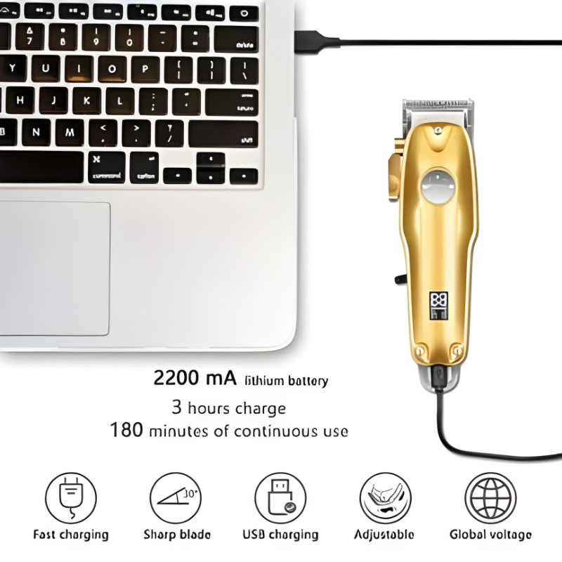 Professional Gold Hair Clipper Set for Men - 7 Piece Kit with Adjustable Blades for Precision Grooming