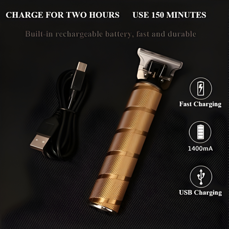 Professional Gold Hair Clipper Set for Men - 7 Piece Kit with Adjustable Blades for Precision Grooming