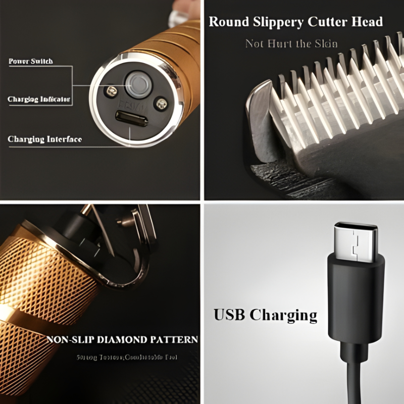 Professional Gold Hair Clipper Set for Men - 7 Piece Kit with Adjustable Blades for Precision Grooming